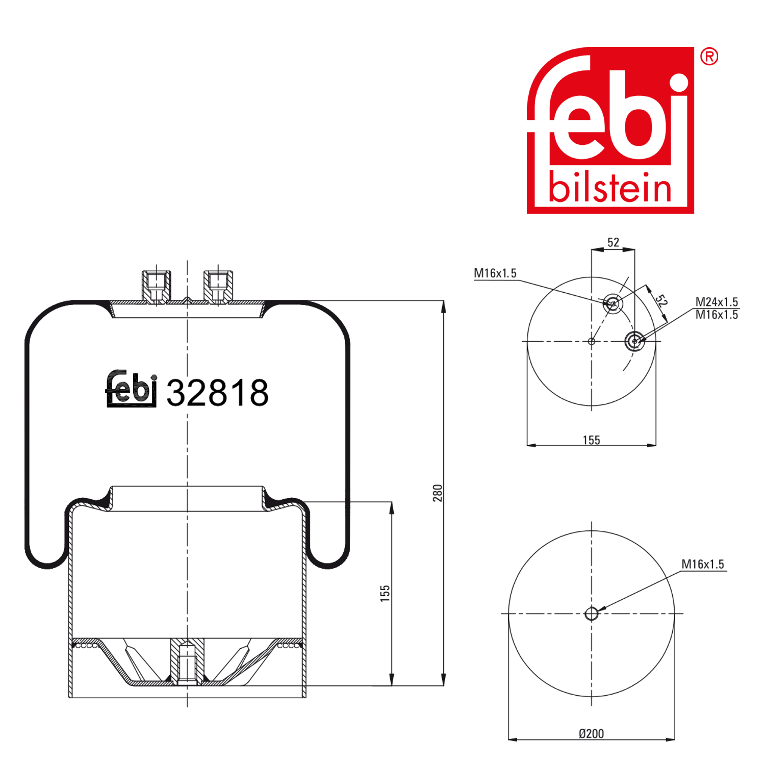 Febi Air Suspension Bellow 155mm Rear Right 32818