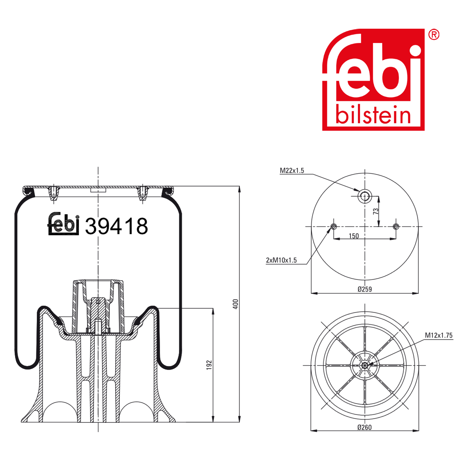 Febi Air Suspension Bellow 260mm 39418