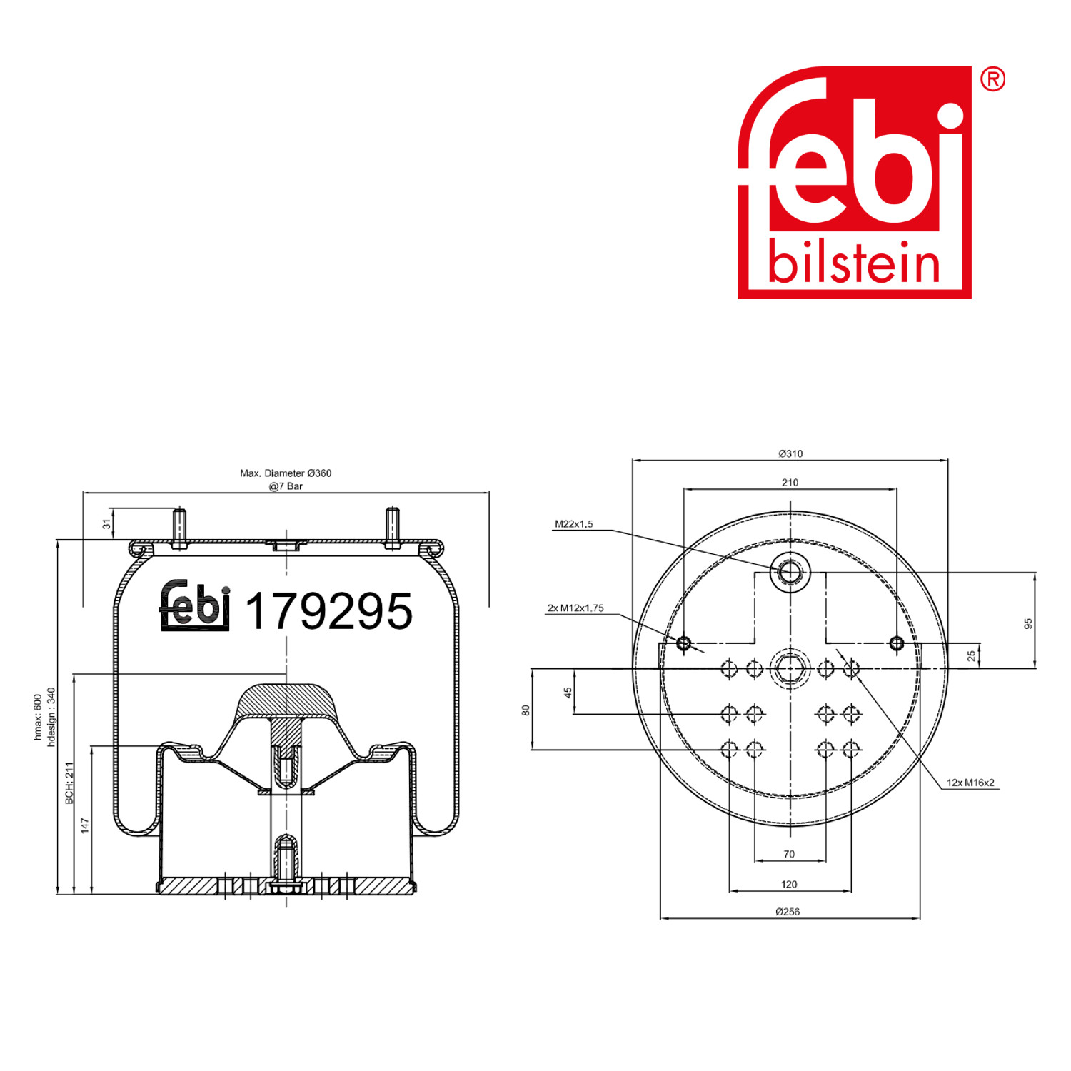 Febi Air Suspension Bellow 256mm 179295