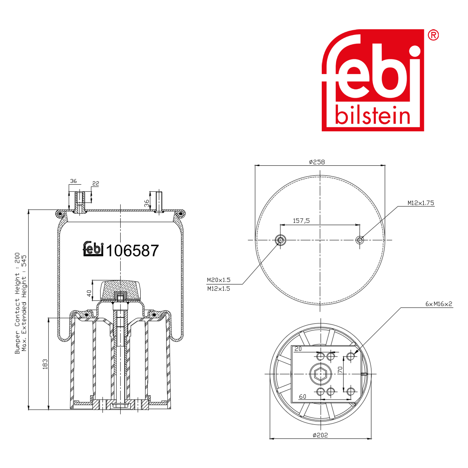 Febi Air Suspension Bellow 202mm 106587