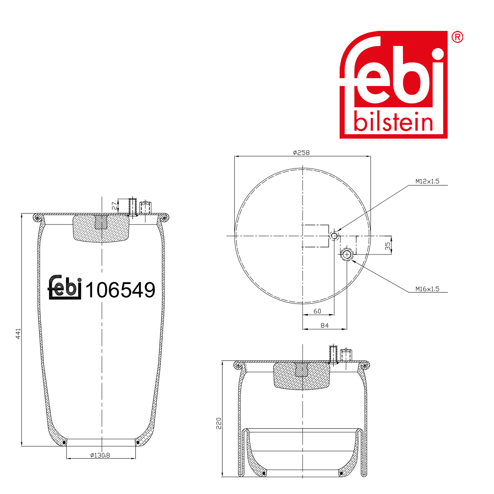 Febi Air Suspension Bellow 130mm Rear 106549