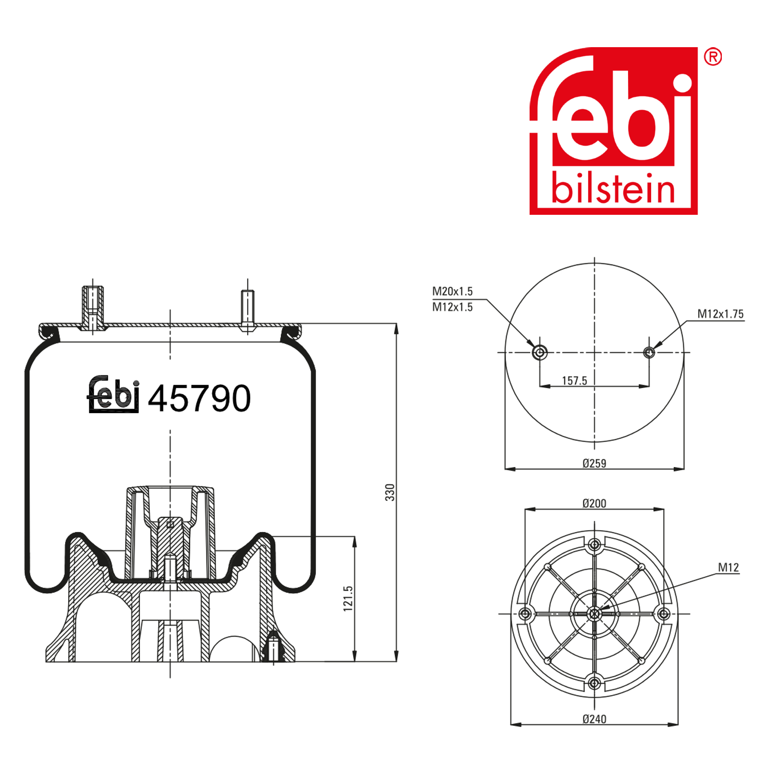 Febi Air Suspension Bellow 240mm 45790