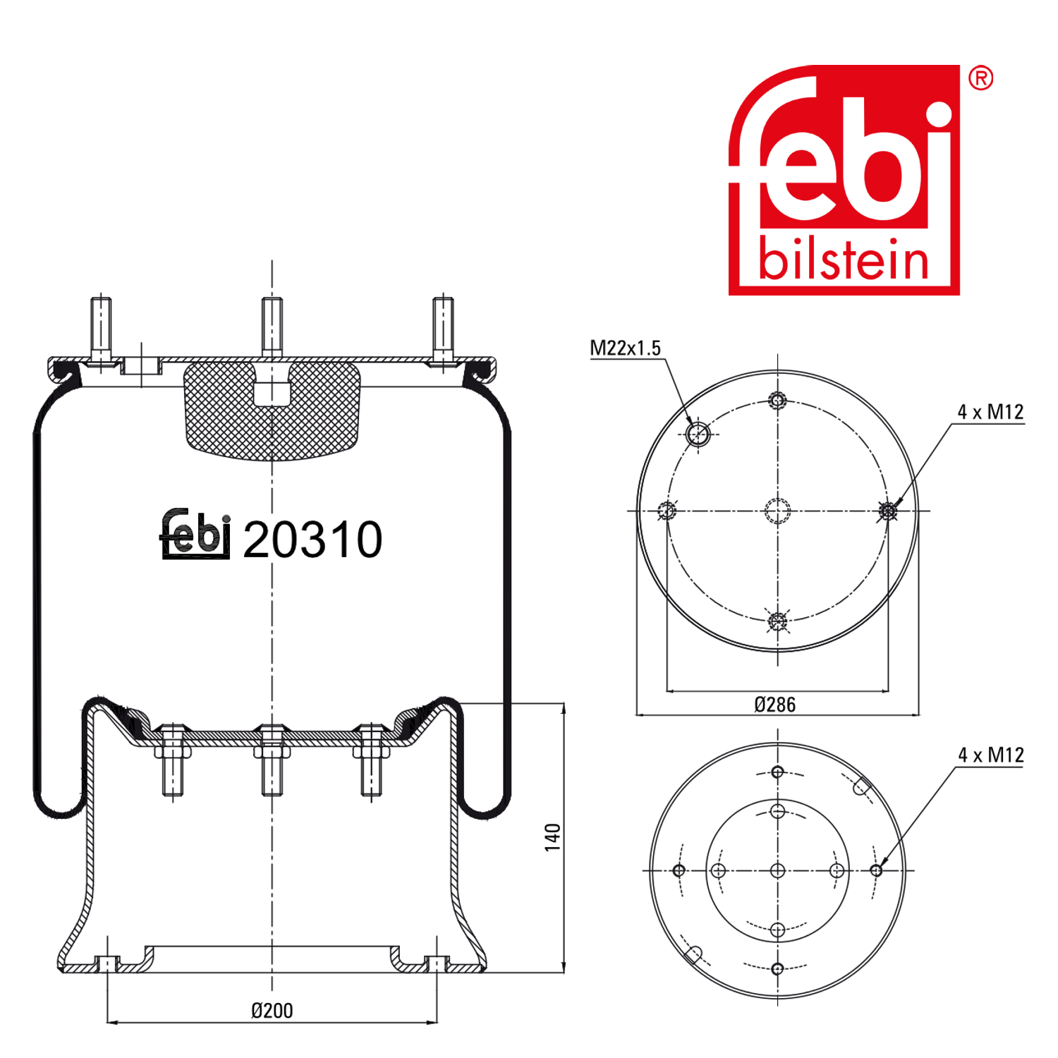 Febi Air Suspension Bellow 200mm 20310
