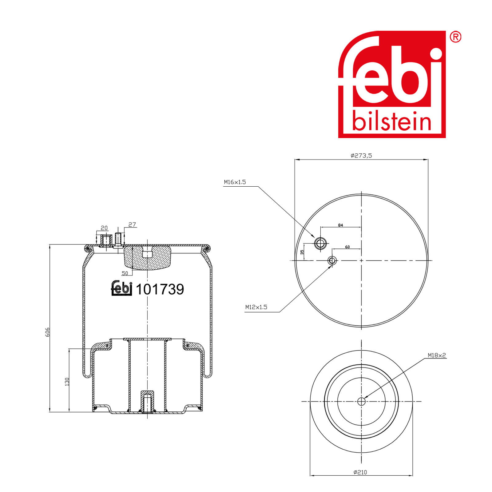Febi Air Suspension Bellow 210mm Rear 101739