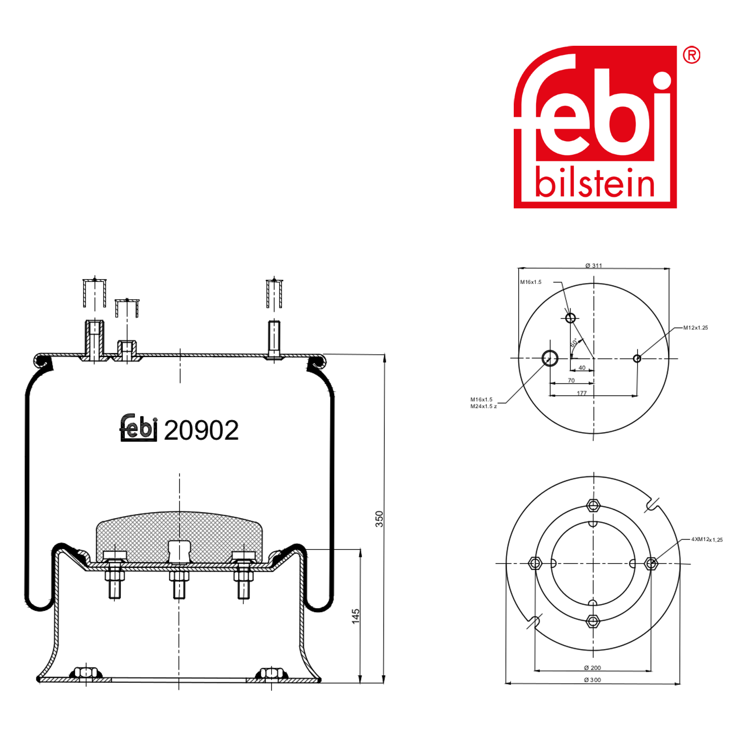 Febi Air Suspension Bellow 305mm Rear Right 20902
