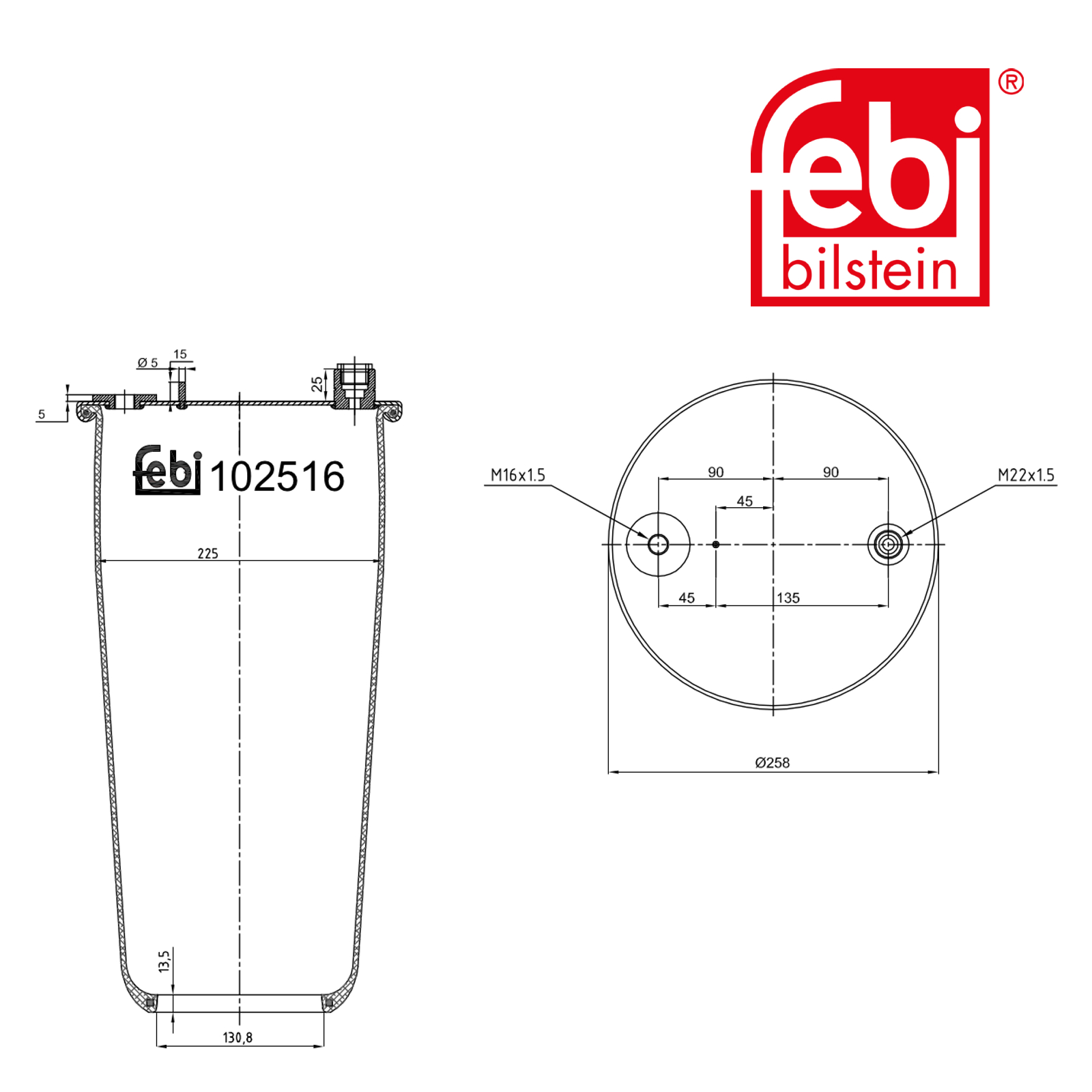 Febi Air Suspension Bellow 130mm Rear 102516