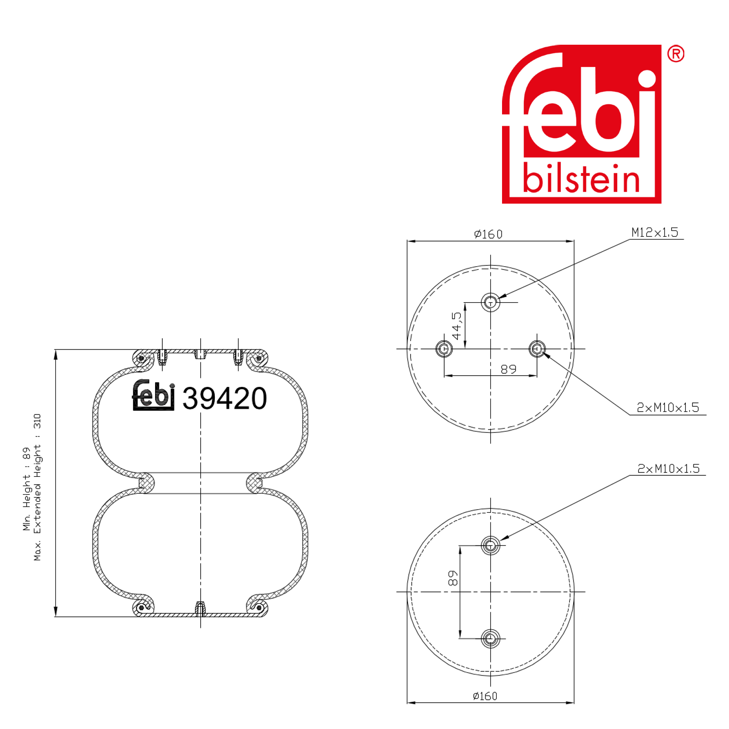 Febi Air Suspension Bellow 160mm 39420