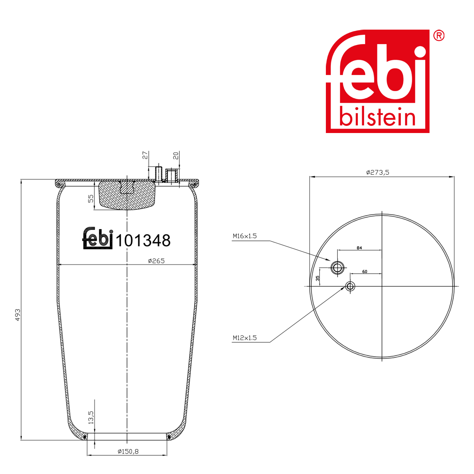 Febi Air Suspension Bellow 273mm Rear 101348