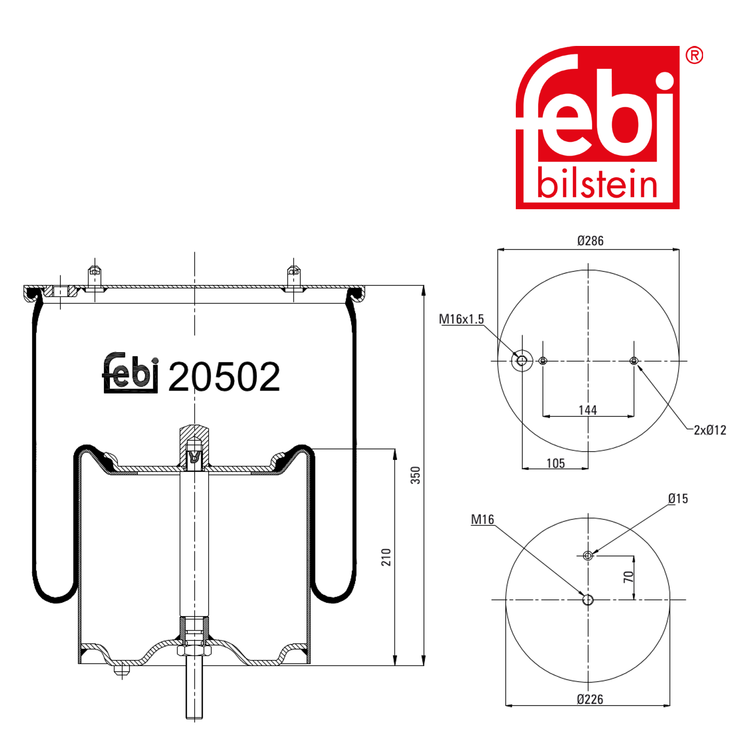 Febi Air Suspension Bellow 226mm Rear Right 20502