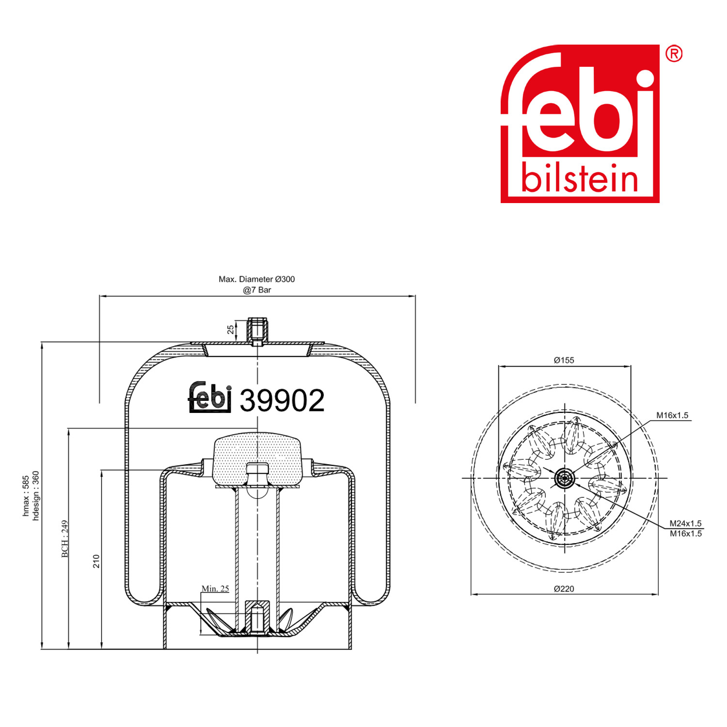 Febi Air Suspension Bellow 225mm Rear 39902