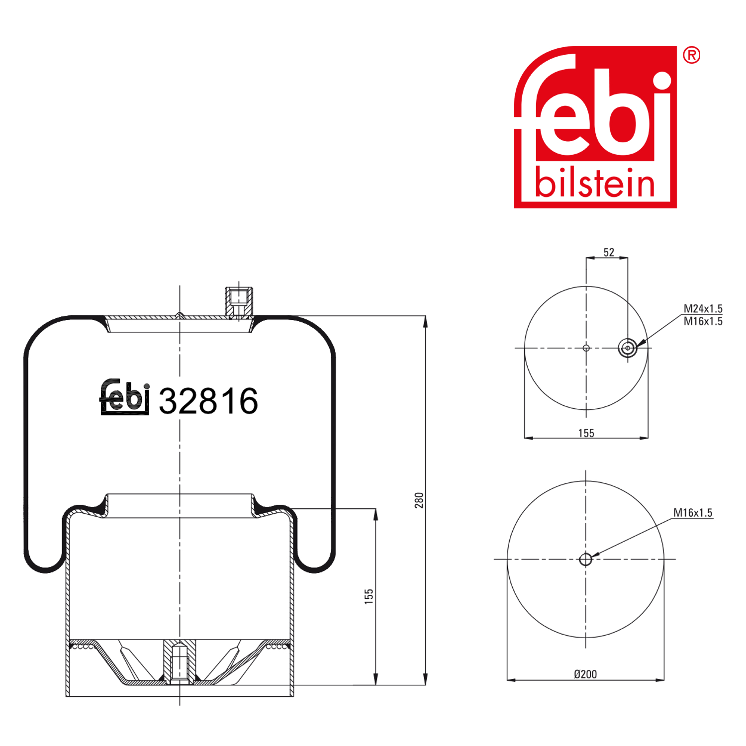 Febi Air Suspension Bellow 155mm Rear Right 32816