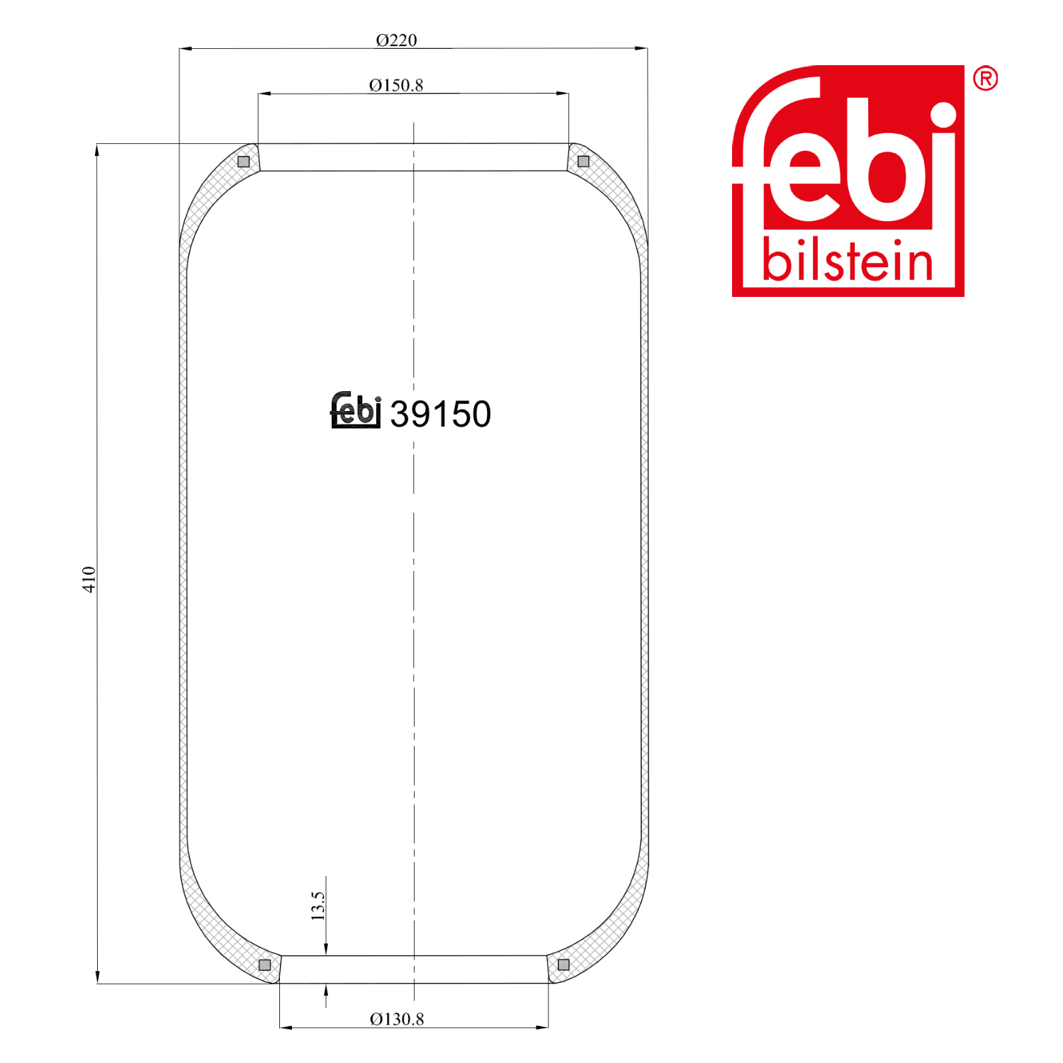 Febi Air Suspension Bellow 131mm Front Right 39150