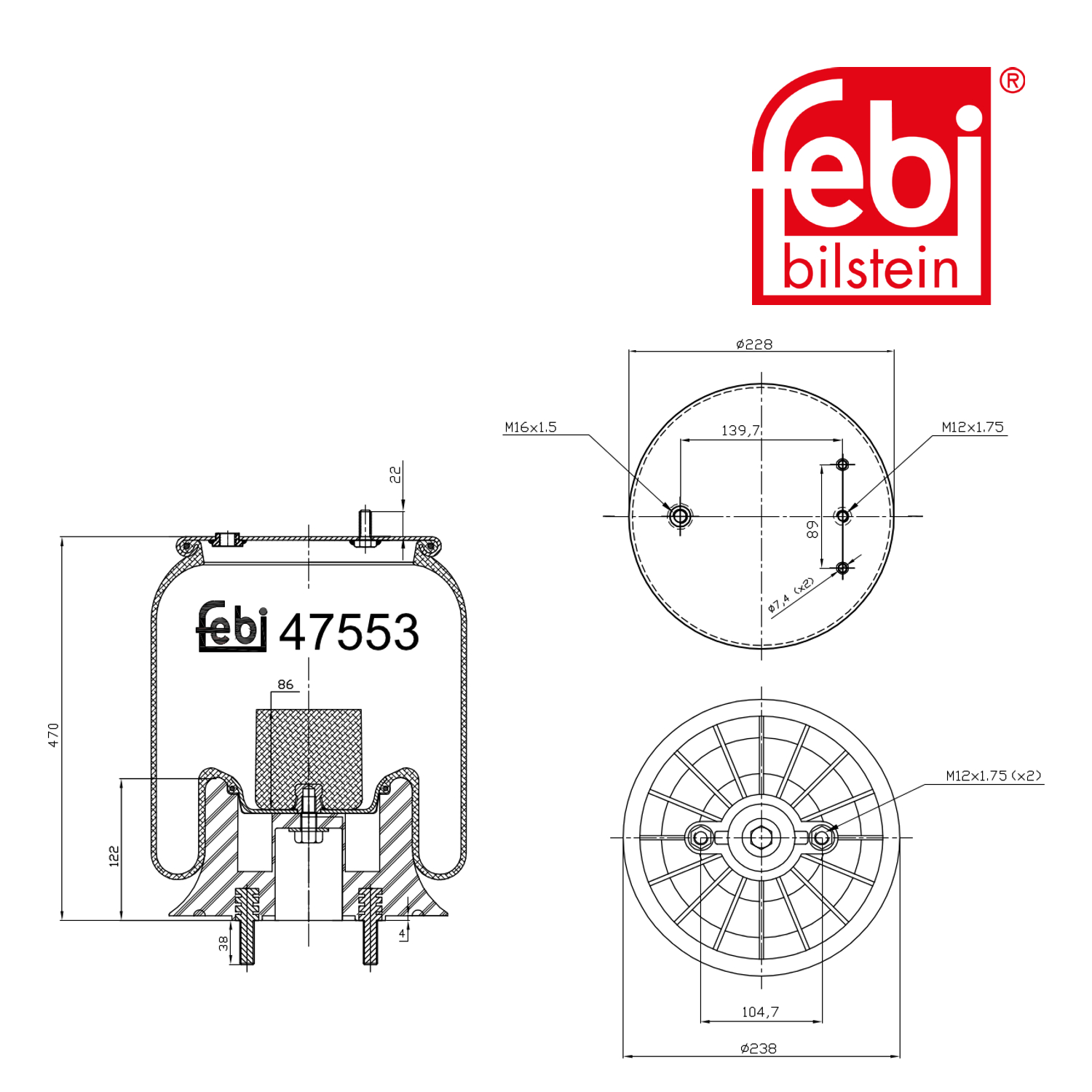 Febi Air Suspension Bellow 238mm 47553