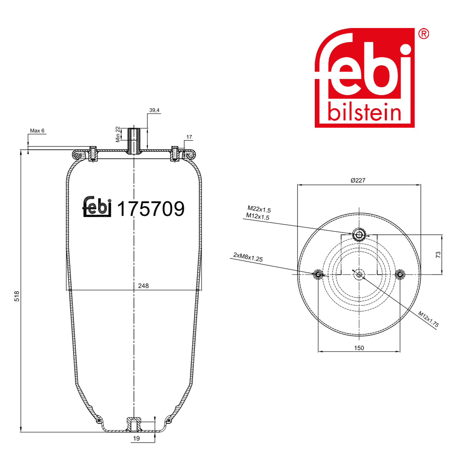 Febi Air Suspension Bellow 228mm 175709