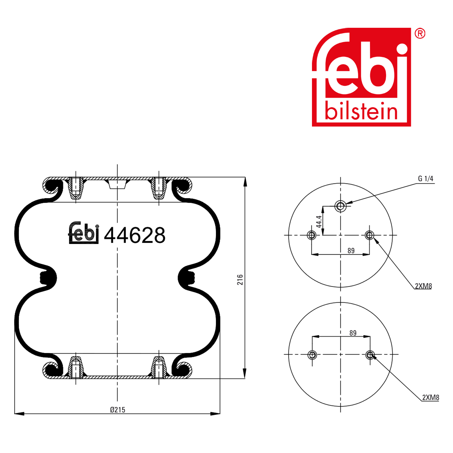 Febi Air Suspension Bellow 215mm Rear Right 44628