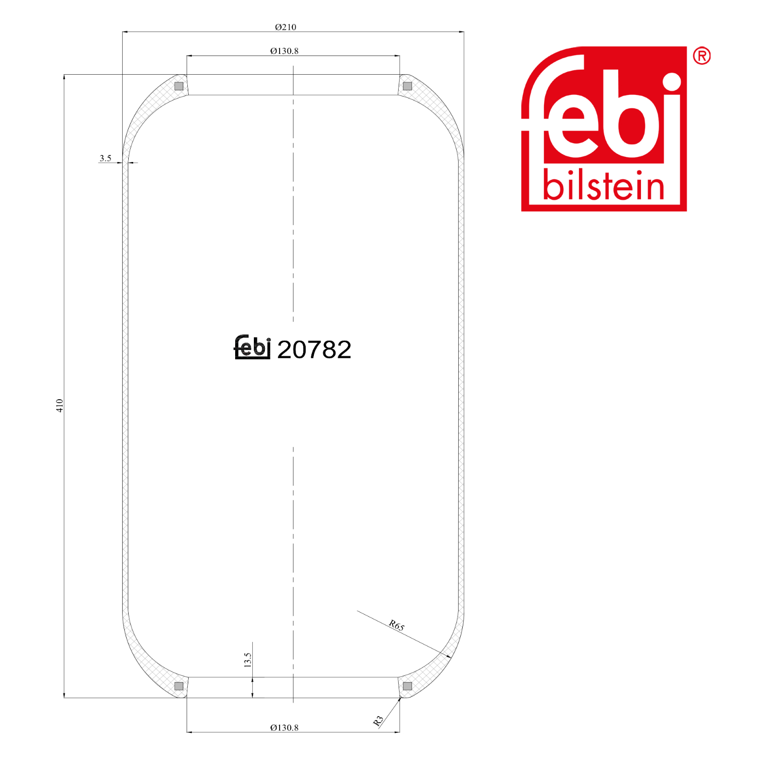 Febi Air Suspension Bellow 130mm non-steered trailing axle 20782