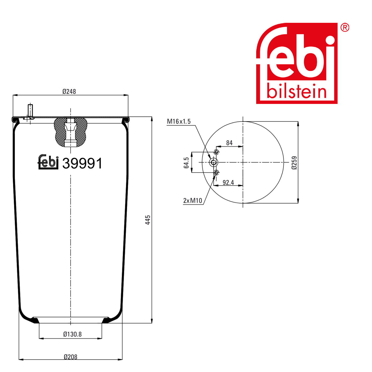 Febi Air Suspension Bellow 208mm Rear Right 39991