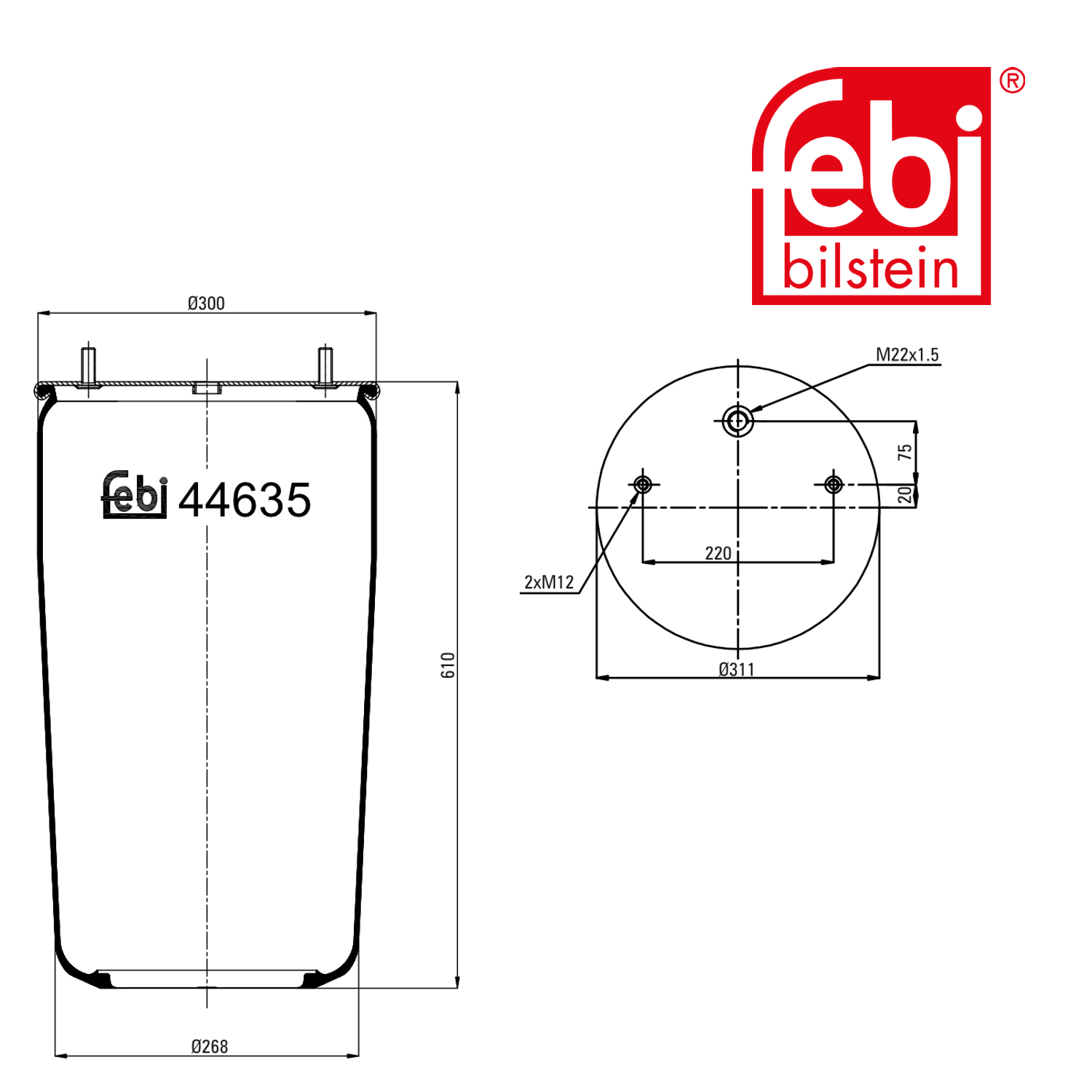 Febi Air Suspension Bellow 268mm 44635