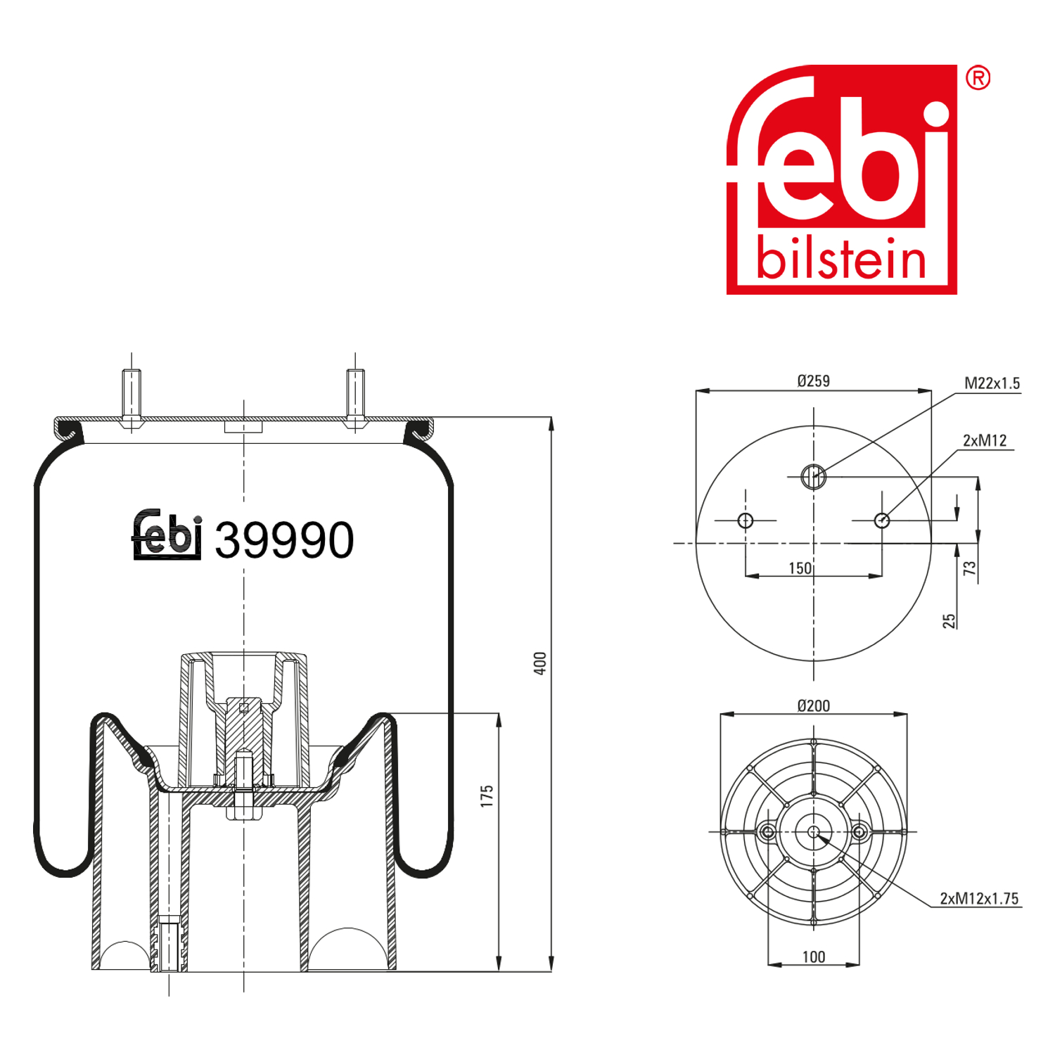 Febi Air Suspension Bellow 200mm 39990