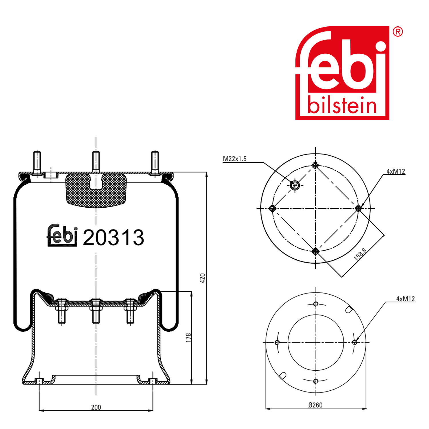 Febi Air Suspension Bellow 260mm 20313