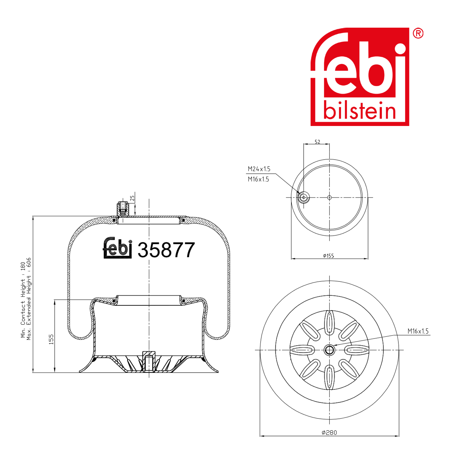 Febi Air Suspension Bellow 280mm Rear Right 35877