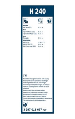 Bosch Conventional Wiper Blade 240mm — H240 fits Citroën C4 Cactus 2014-2019
