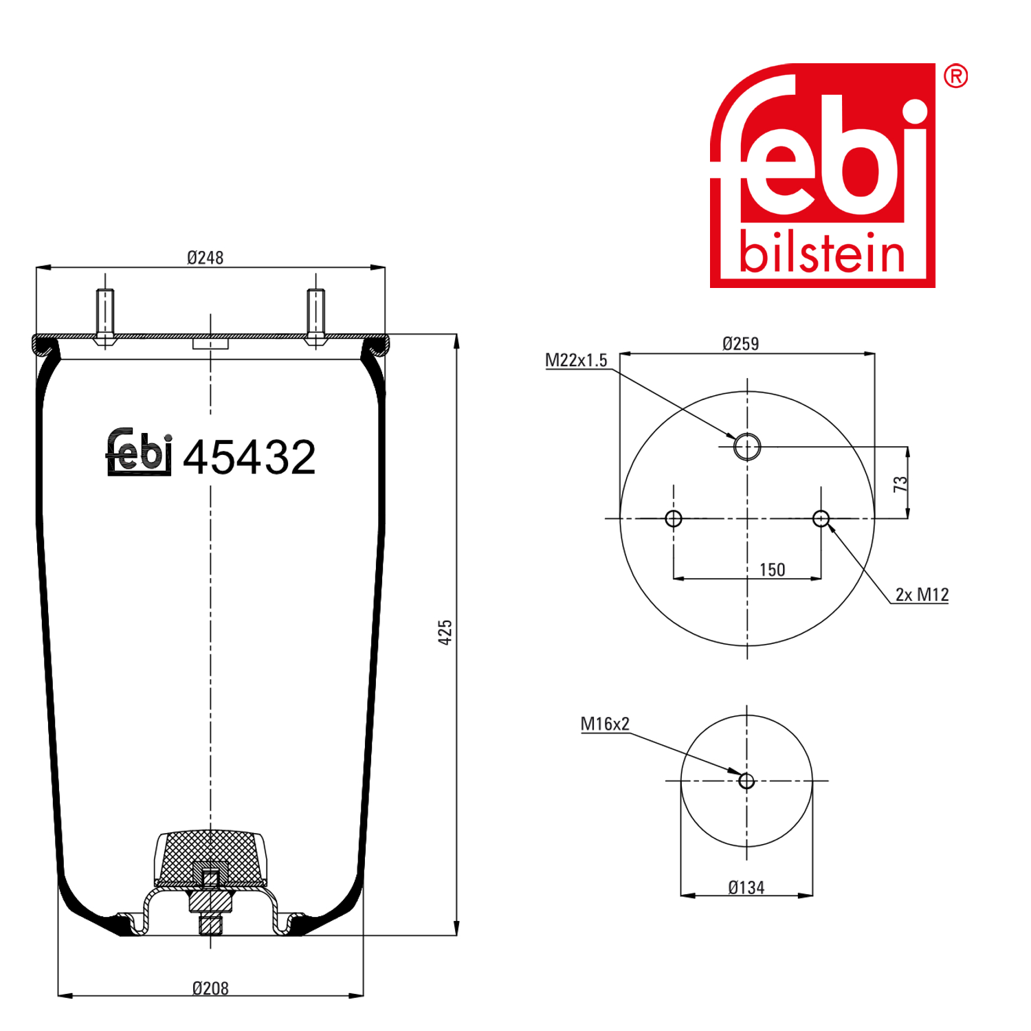 Febi Air Suspension Bellow 208mm 45432
