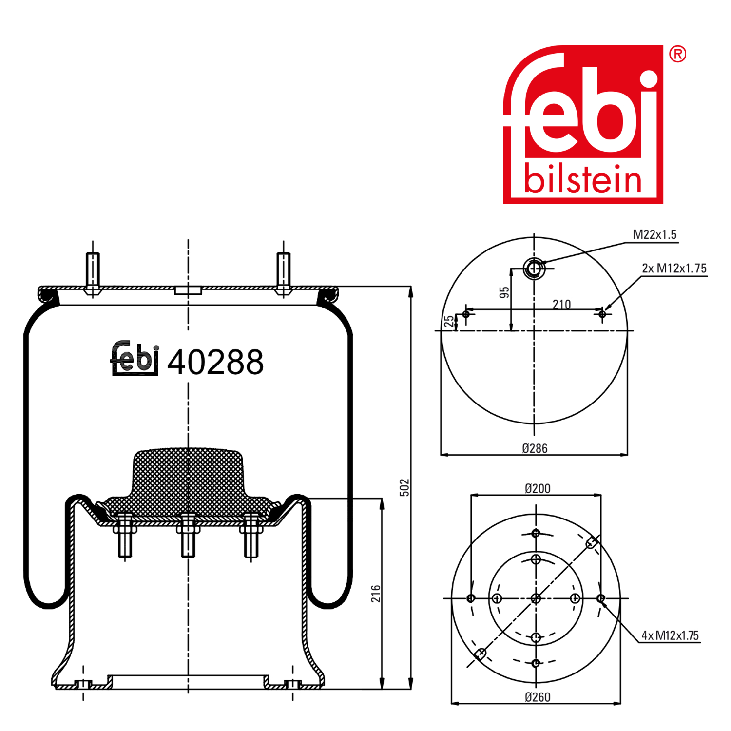 Febi Air Suspension Bellow 260mm 40288