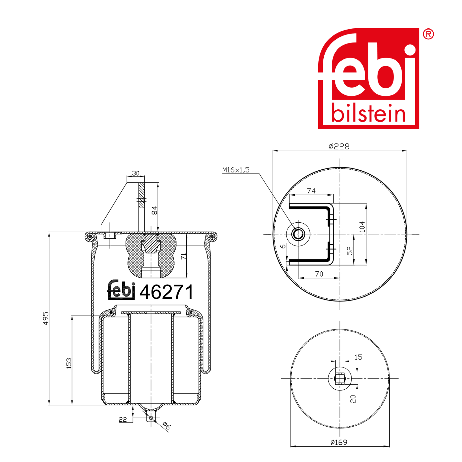 Febi Air Suspension Bellow 169mm Rear 46271