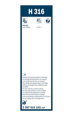 Bosch Conventional Wiper Blade 300mm — H316 fits Chevrolet Spark 2010 on 1.0 1.2