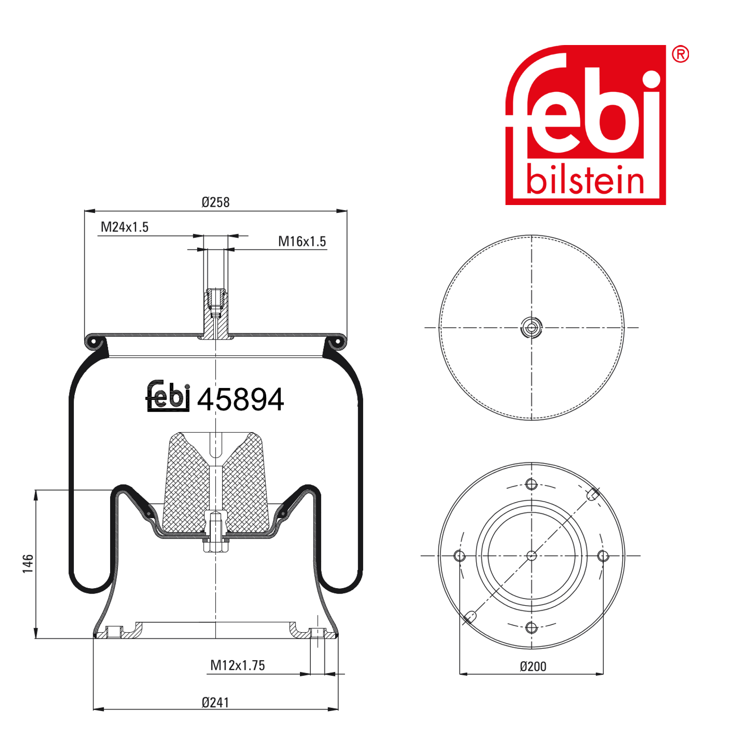 Febi Air Suspension Bellow 241mm steered trailing axle 45894