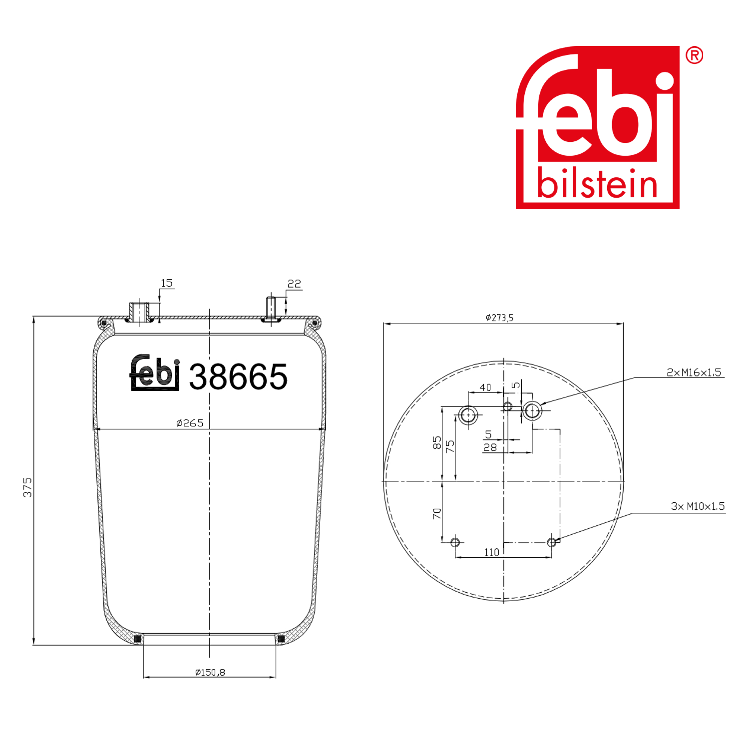 Febi Air Suspension Bellow Rear Right 38665