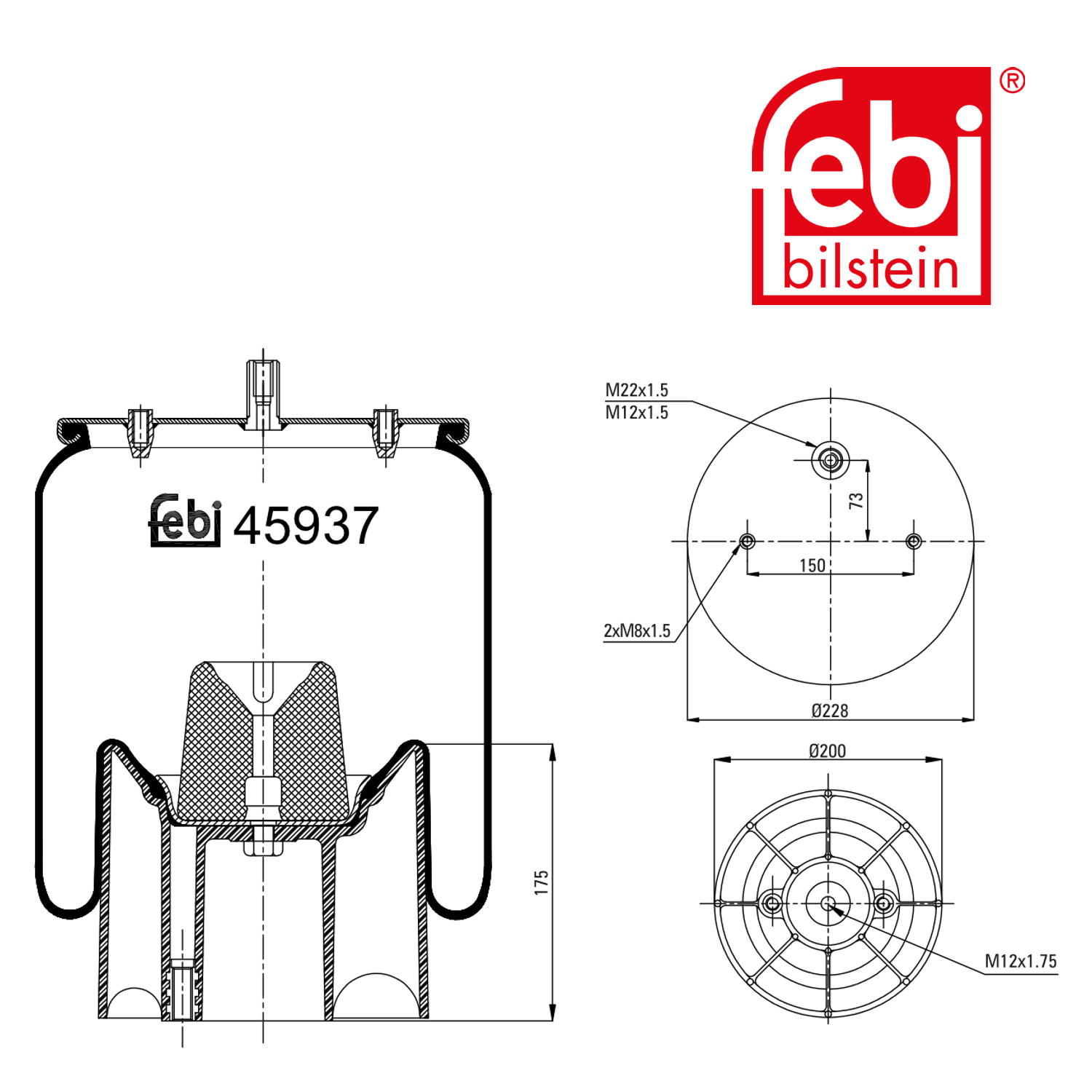 Febi Air Suspension Bellow 200mm 45937