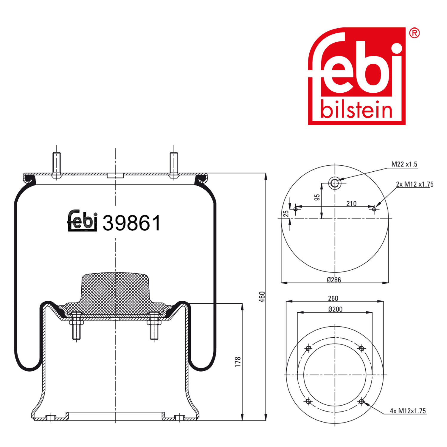 Febi Air Suspension Bellow 286mm 39861