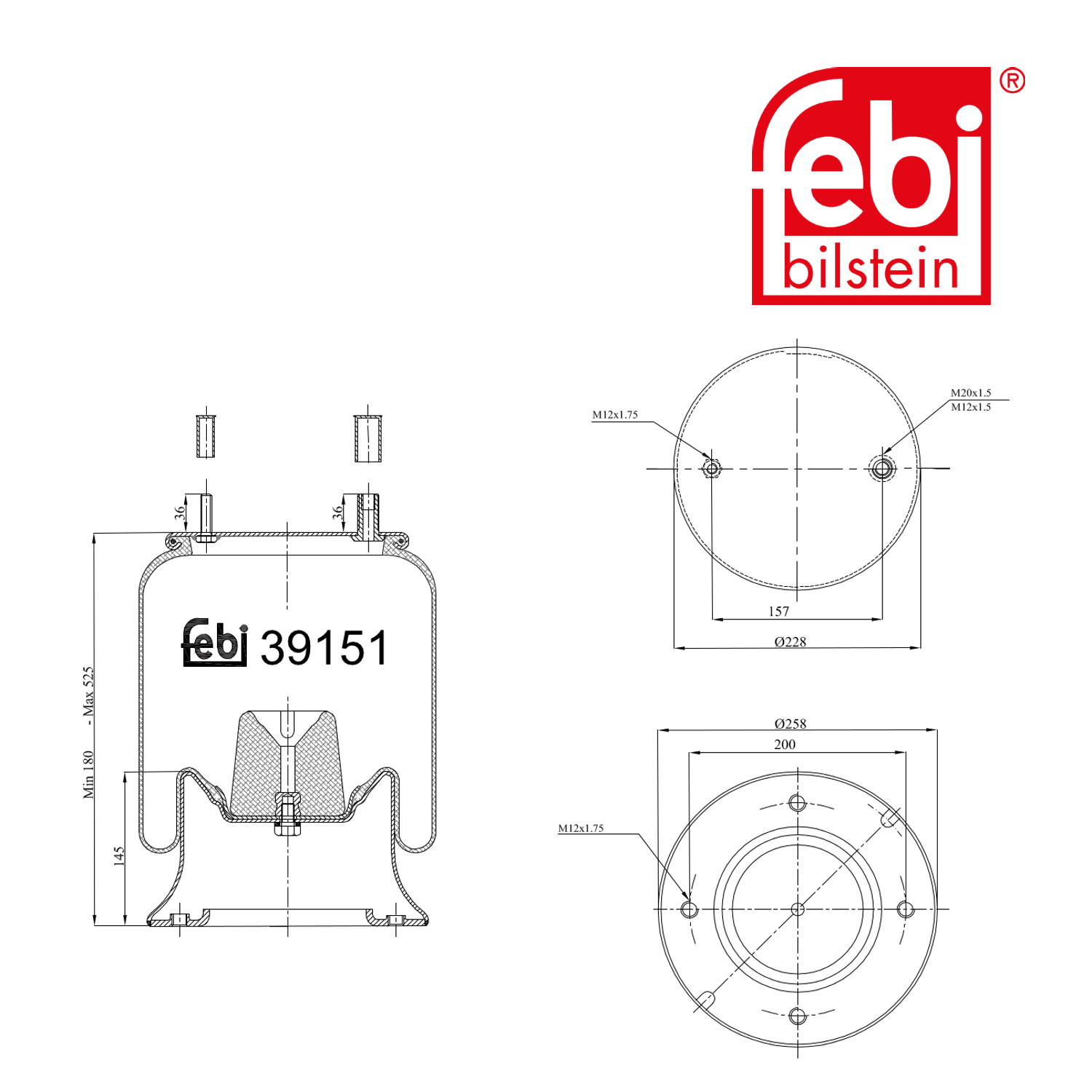 Febi Air Suspension Bellow 258mm 39151