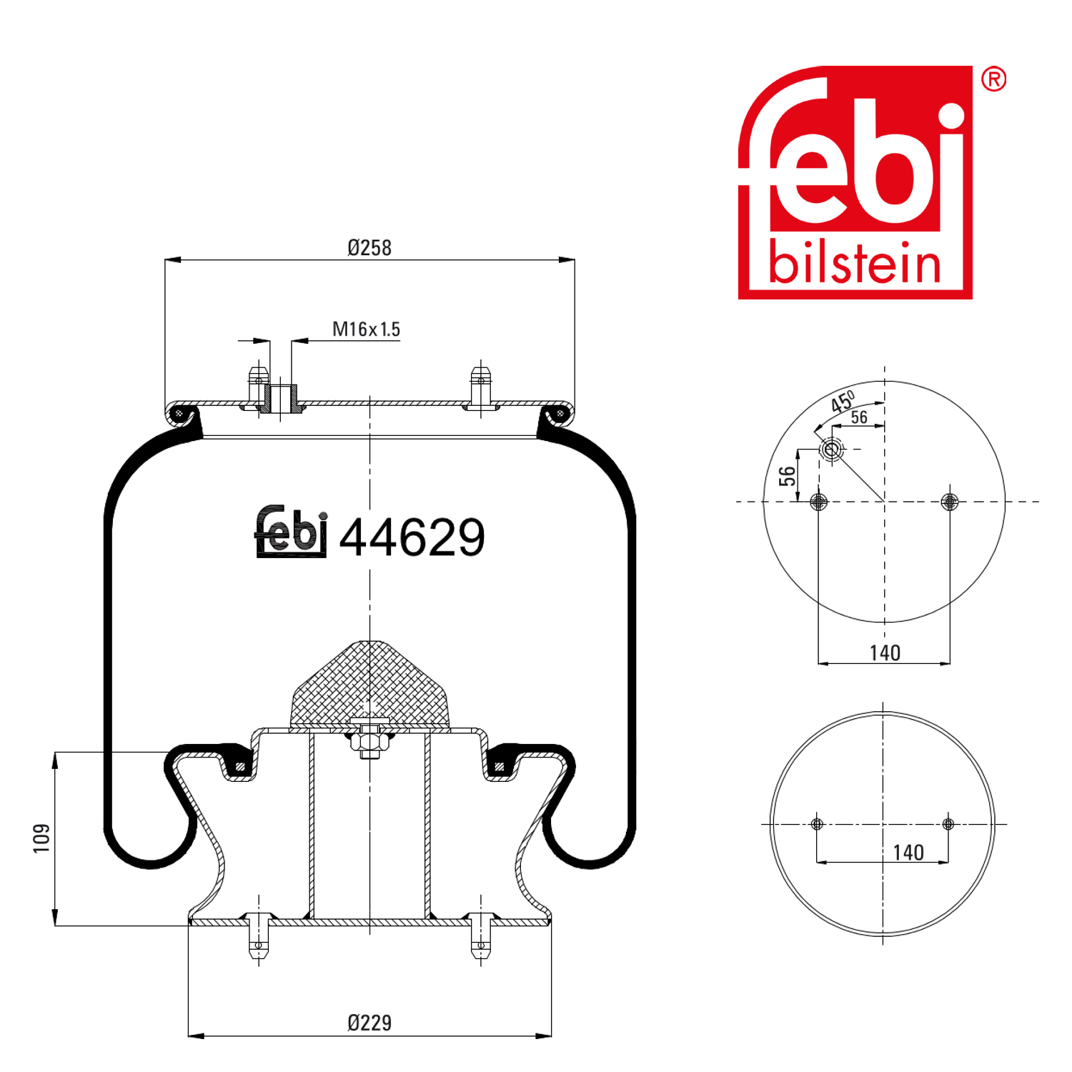 Febi Air Suspension Bellow 220mm Front 44629