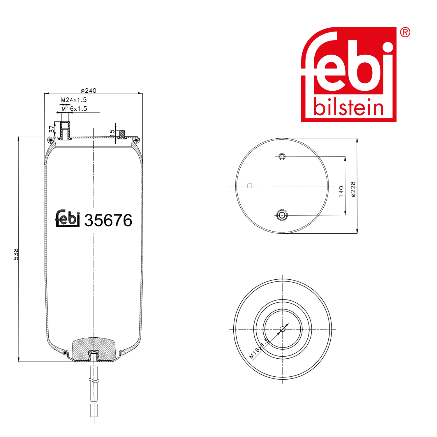 Febi Air Suspension Bellow 240mm Rear Right 35676