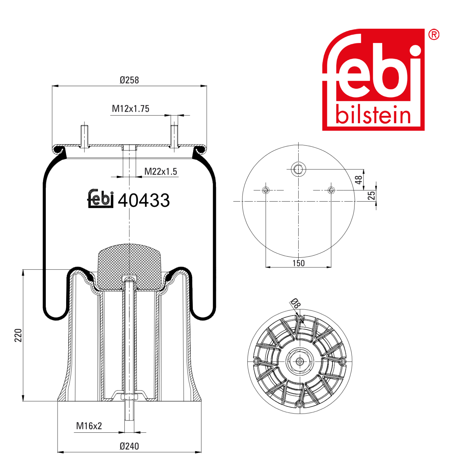 Febi Air Suspension Bellow 240mm 40433
