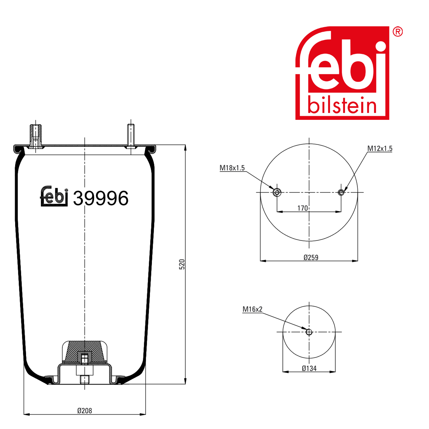 Febi Air Suspension Bellow 208mm 39996