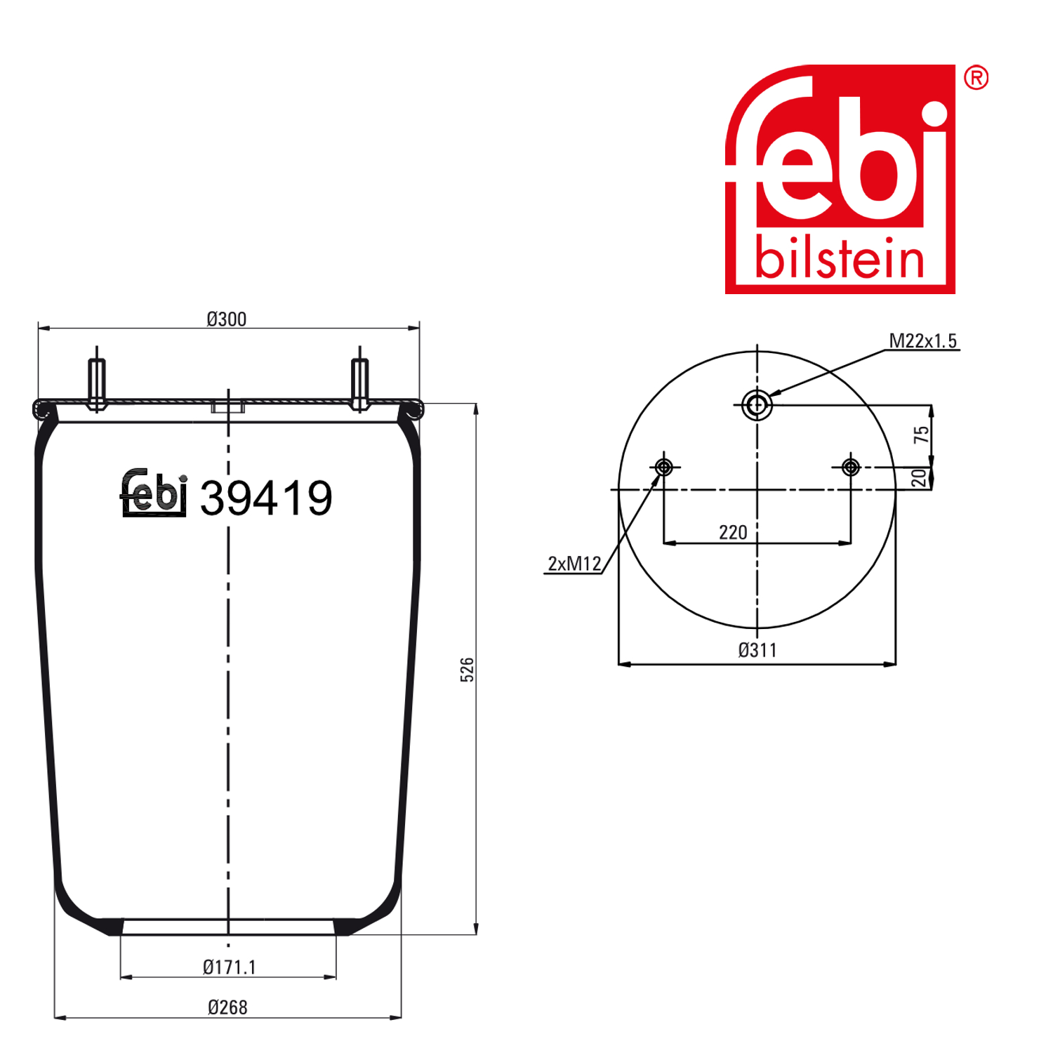 Febi Air Suspension Bellow 268mm 39419