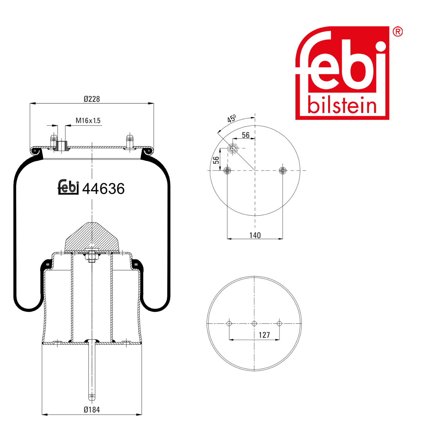 Febi Air Suspension Bellow 184mm Rear 44636