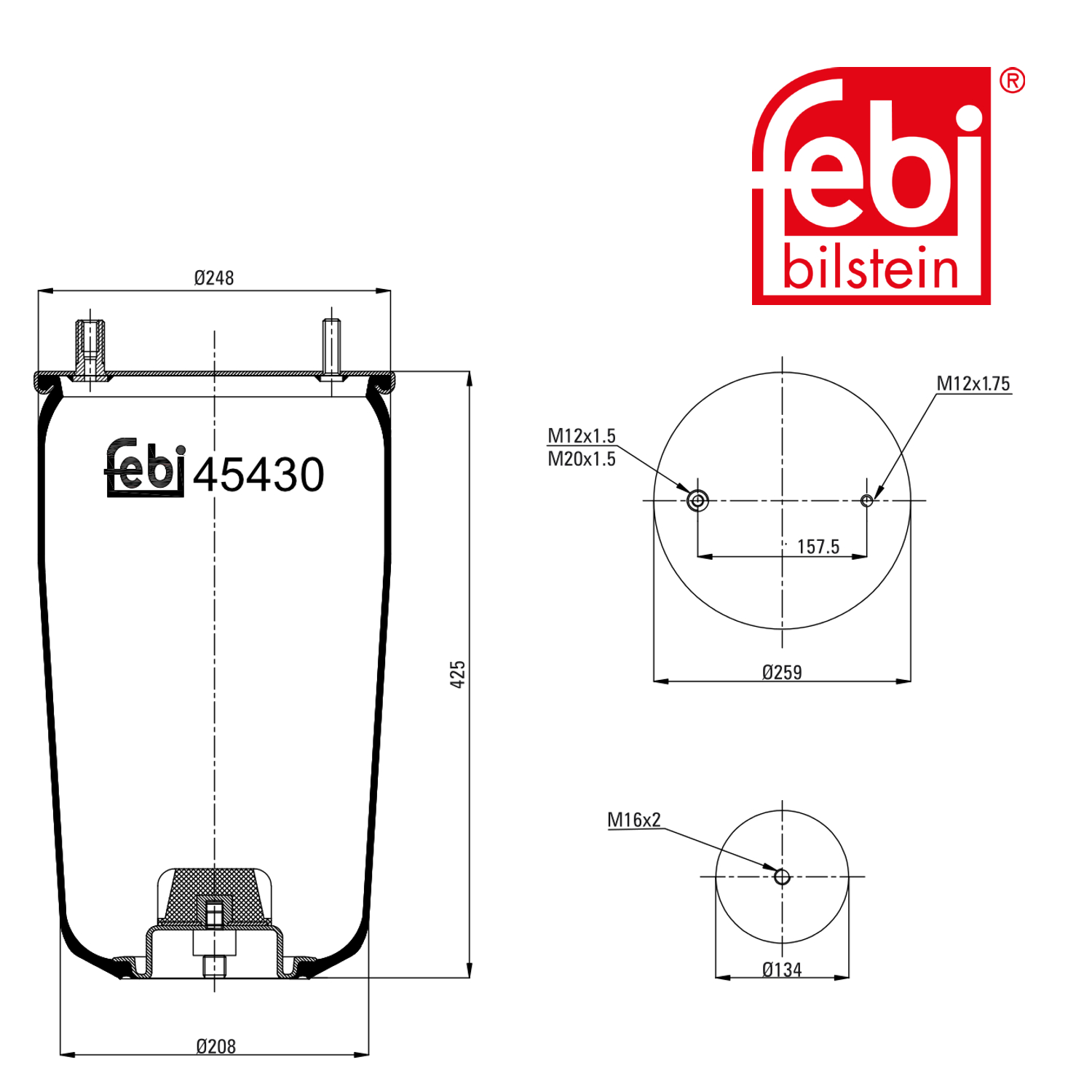 Febi Air Suspension Bellow 134mm 45430