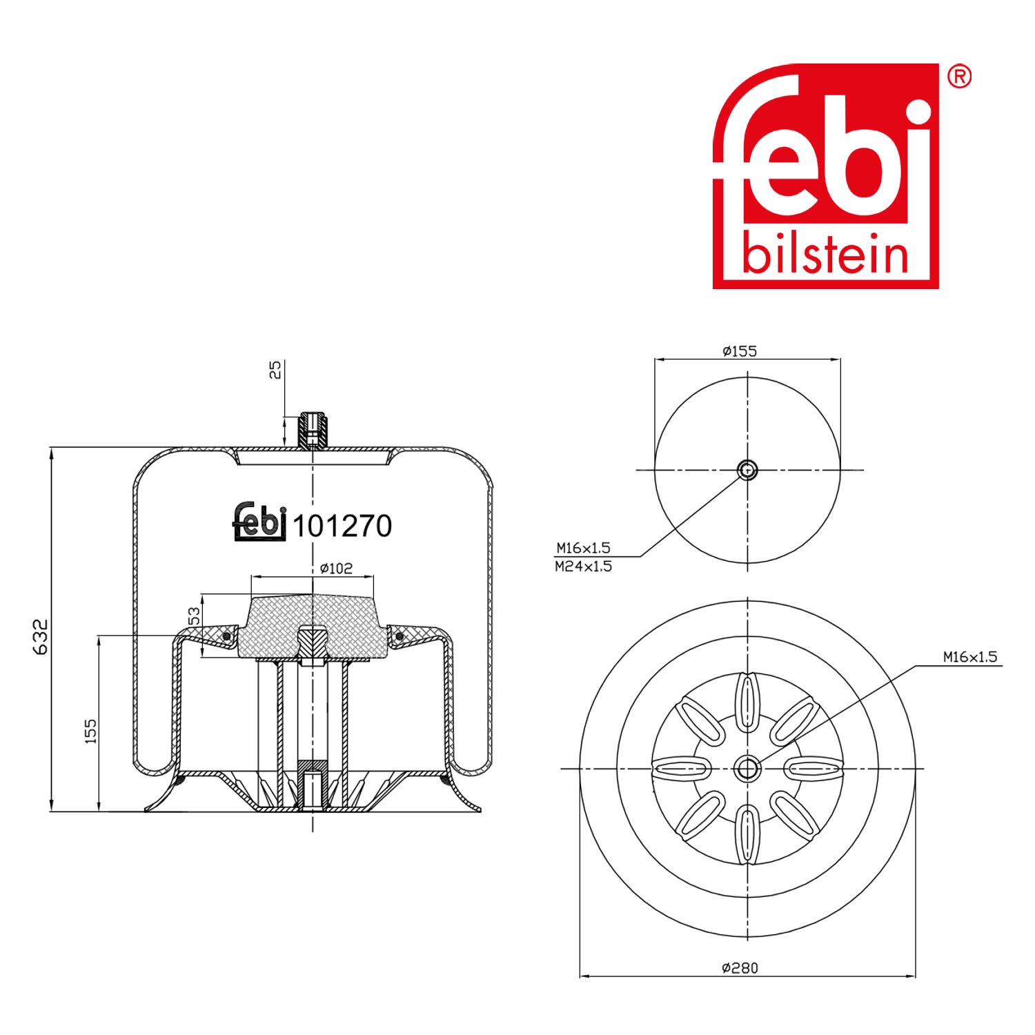 Febi Air Suspension Bellow 156mm Rear 101270