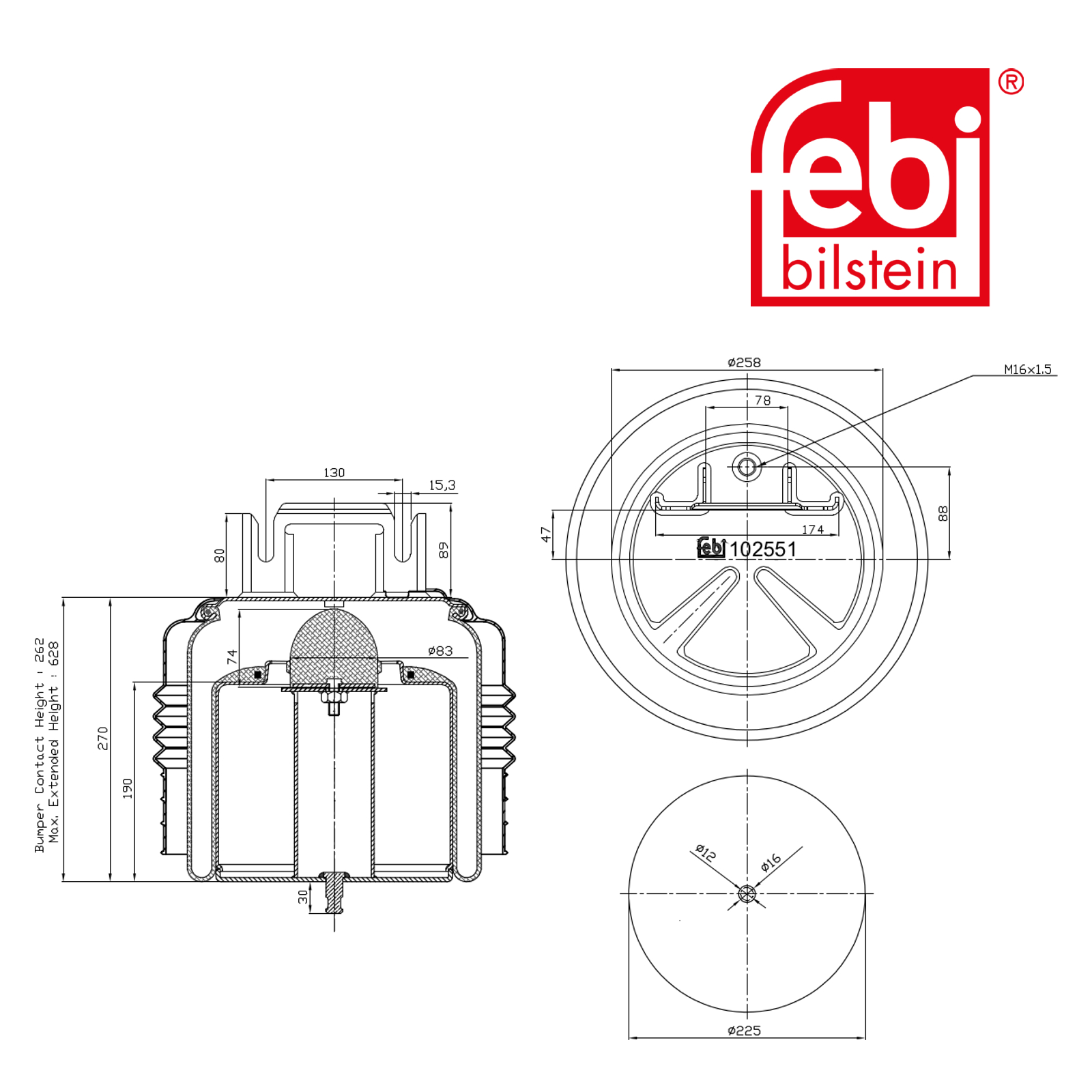 Febi Air Suspension Bellow 225mm Front 102551