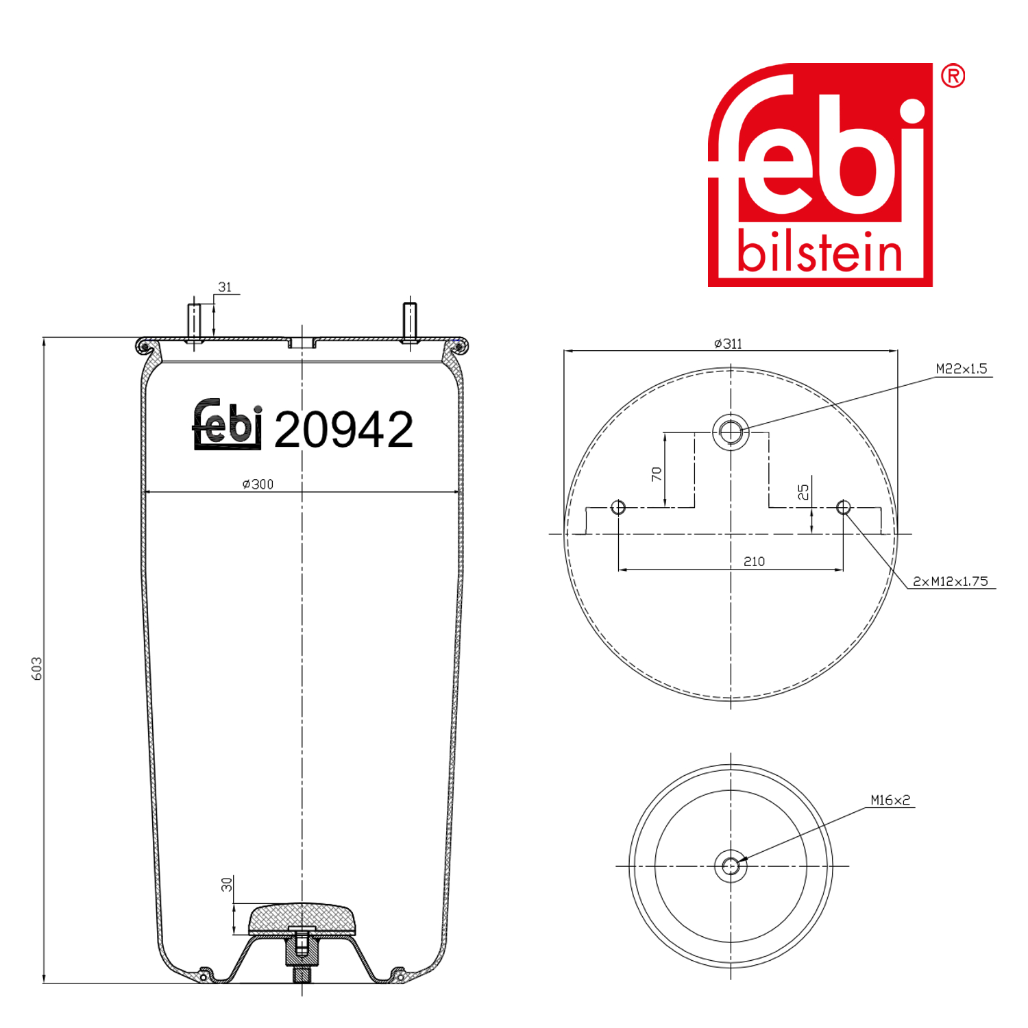 Febi Air Suspension Bellow 190mm 20942