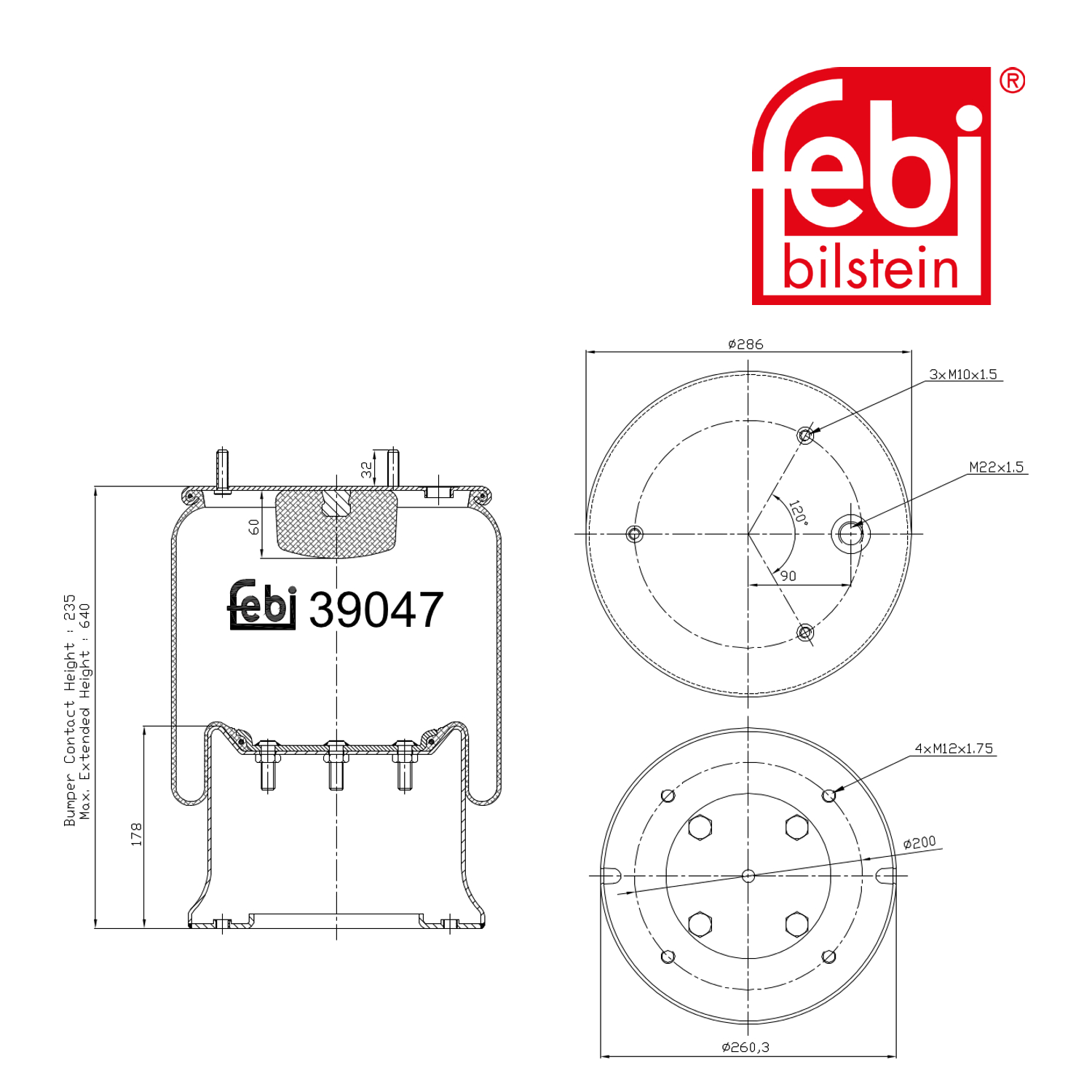 Febi Air Suspension Bellow 260mm 39047
