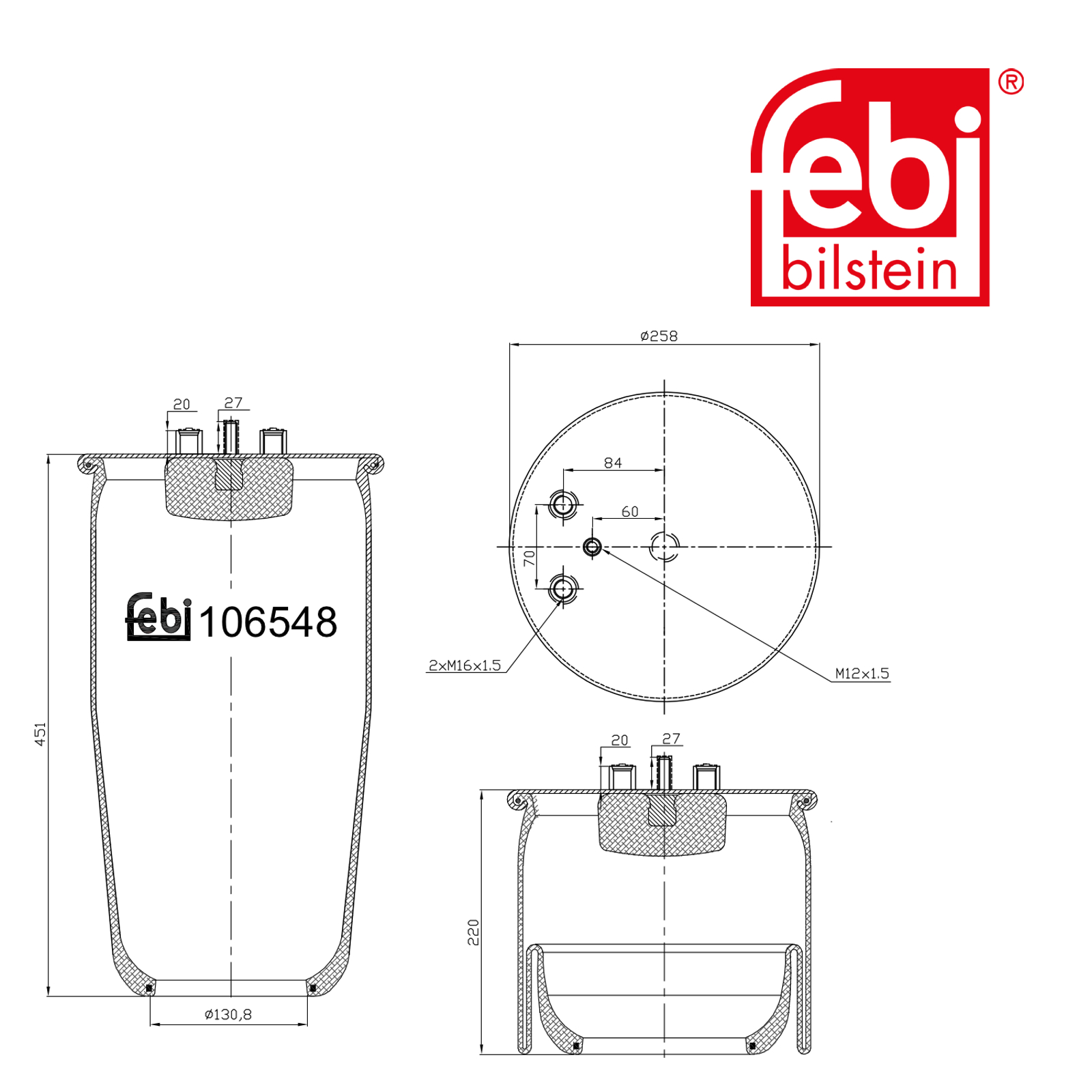 Febi Air Suspension Bellow 130mm Rear 106548