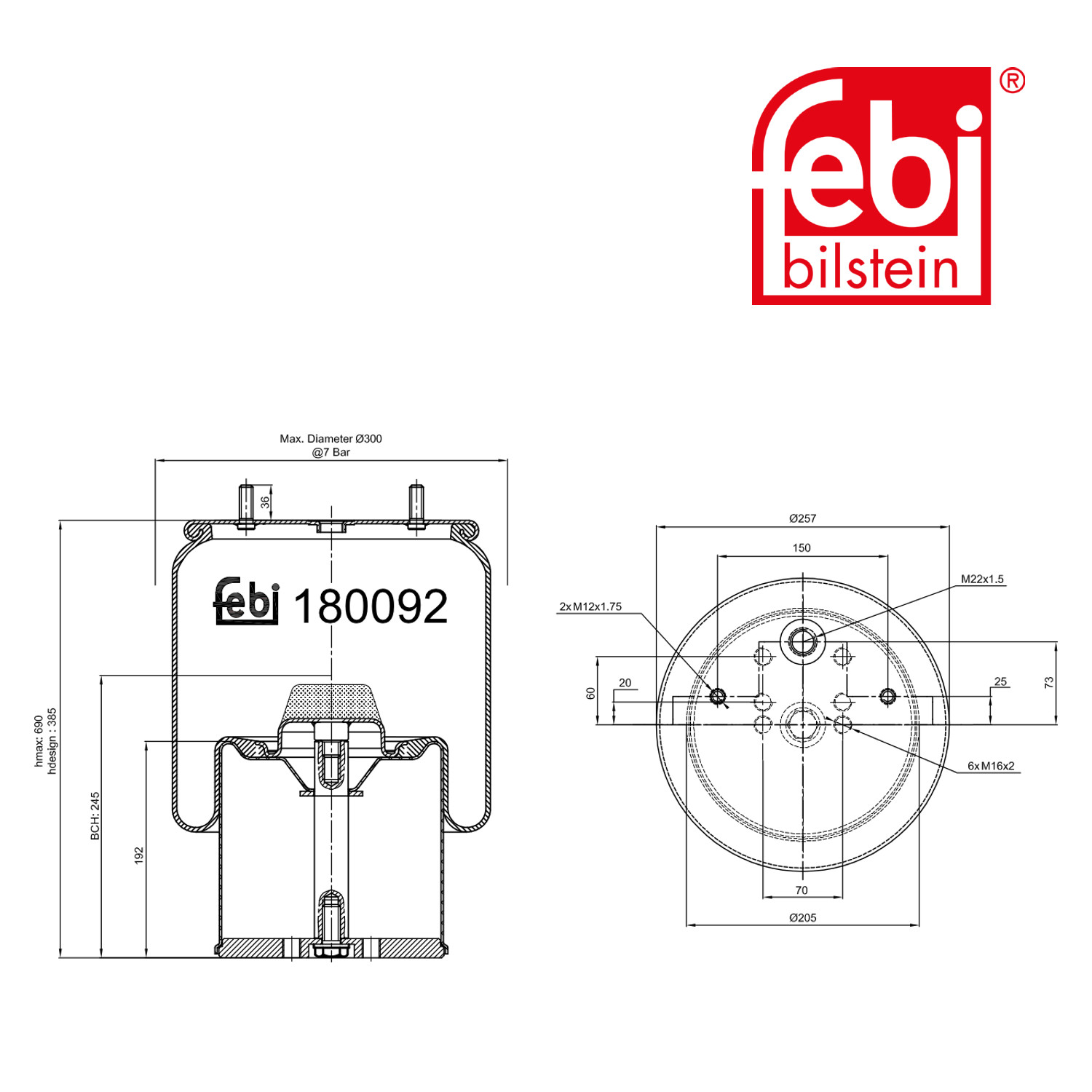 Febi Air Suspension Bellow 257mm 180092