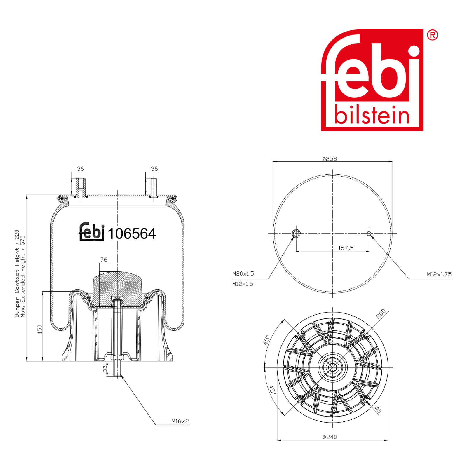 Febi Air Suspension Bellow 240mm 106564