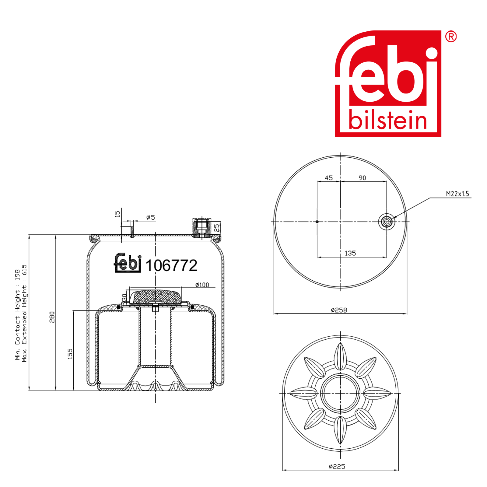 Febi Air Suspension Bellow 226mm Rear 106772